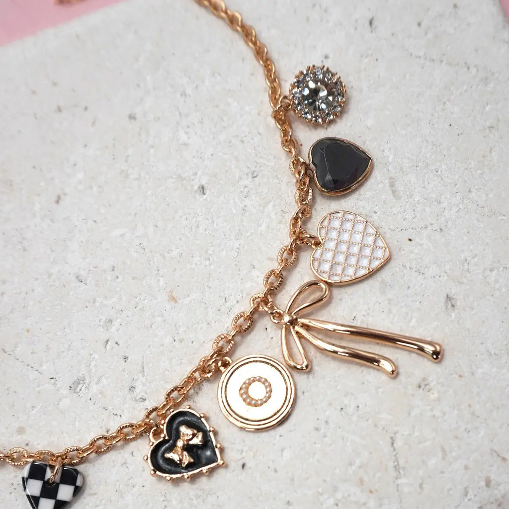 Bow Checkered Charm Necklace
