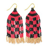 Checkered Seed Bead Tassel Earrings
