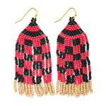 Checkered Seed Bead Tassel Earrings