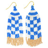 Checkered Seed Bead Tassel Earrings