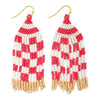 Checkered Seed Bead Tassel Earrings
