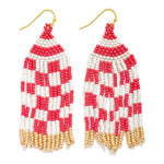 Checkered Seed Bead Tassel Earrings