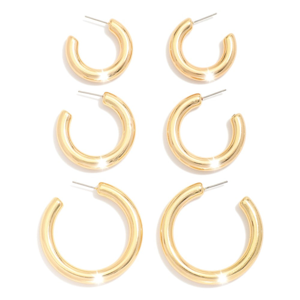 Triple Charm Chunky Hoop Set