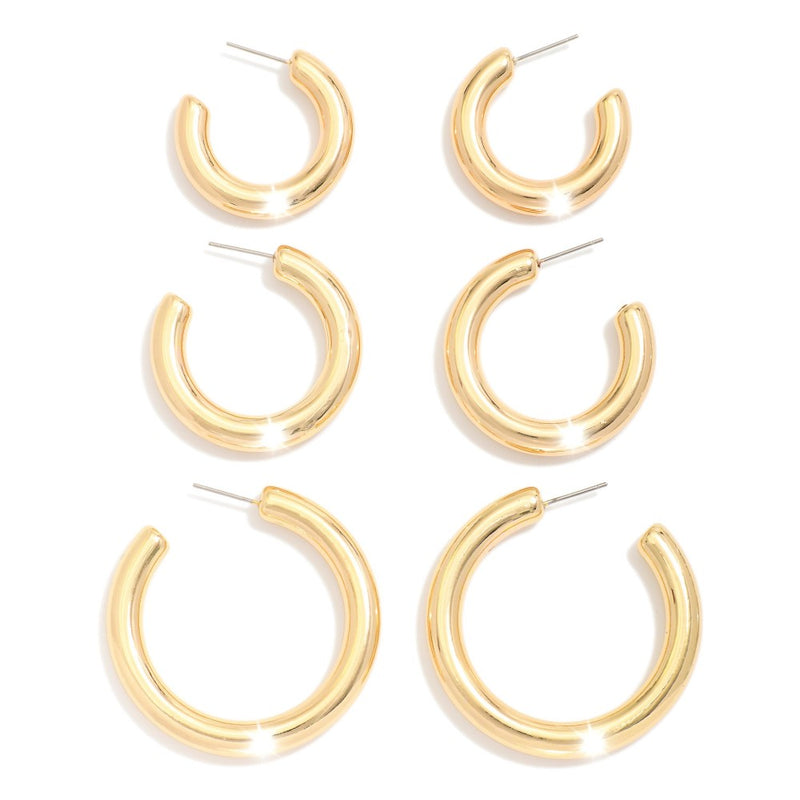 Triple Charm Chunky Hoop Set