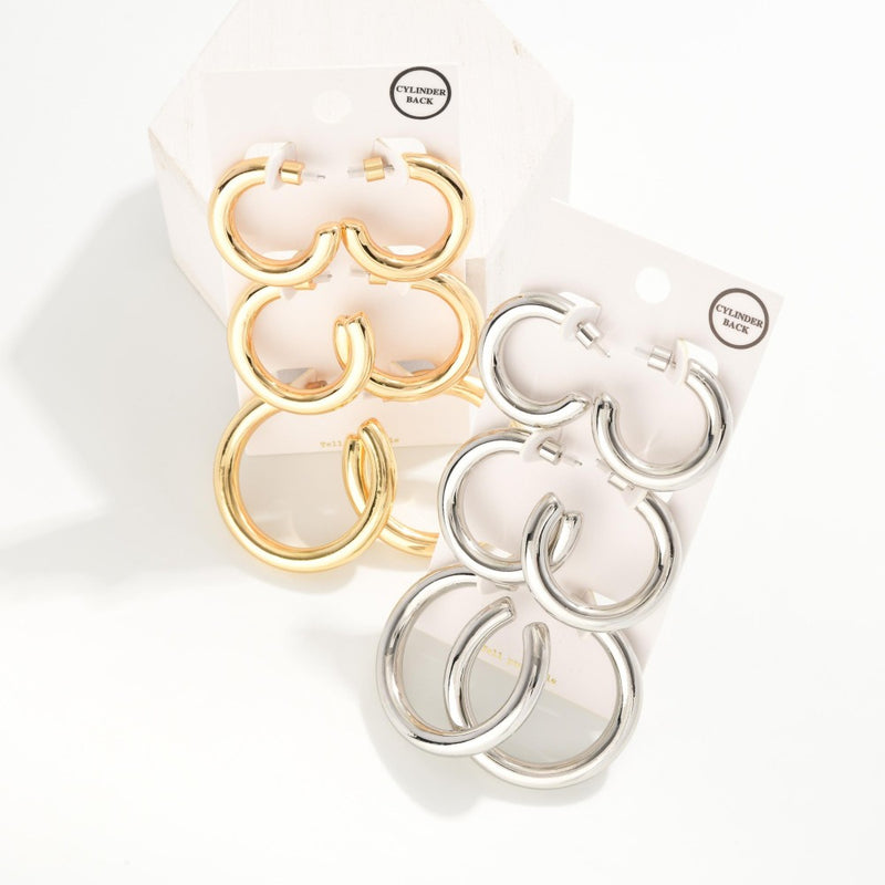 Triple Charm Chunky Hoop Set