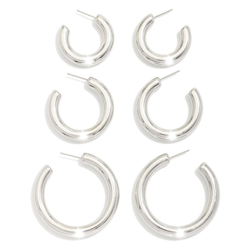Triple Charm Chunky Hoop Set