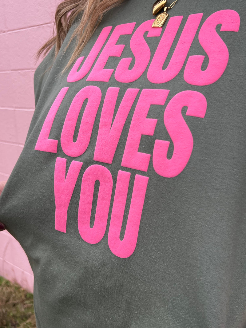 Jesus Loves You Puff Crewneck