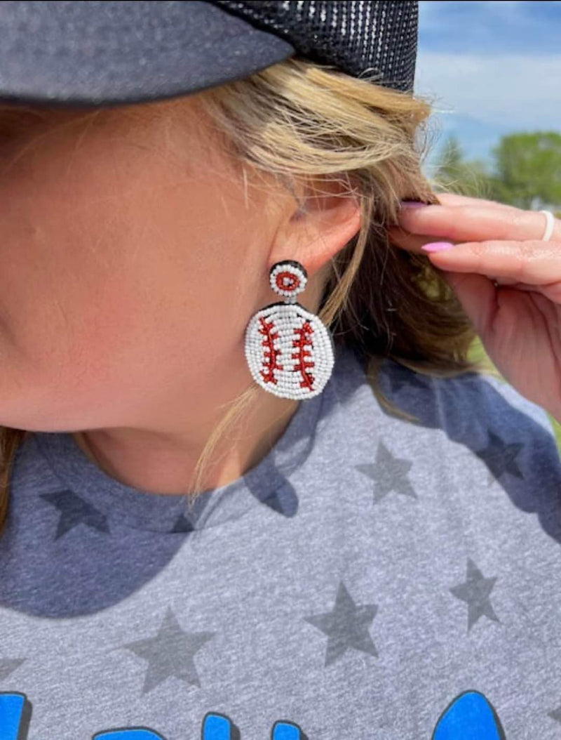 Baseball Beaded Earrings