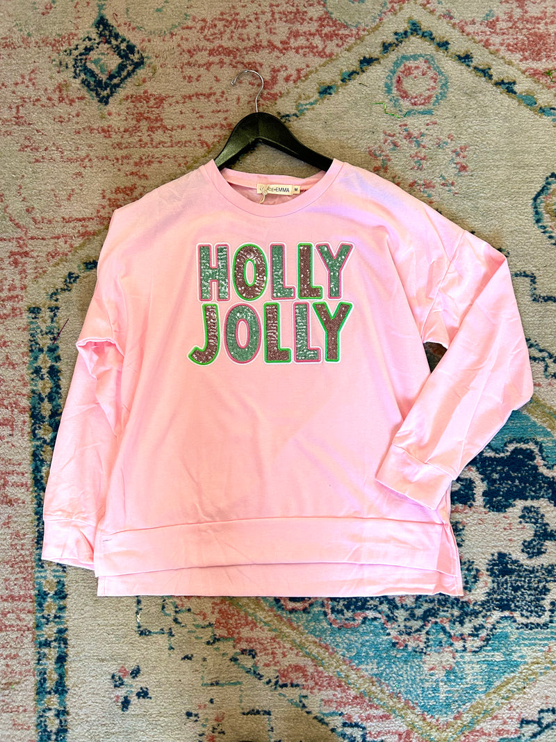 Precious Pink Holly Jolly Terry Sweatshirt