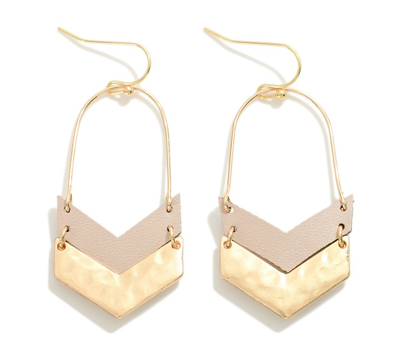 Leather Accented Chevron Drop Earring