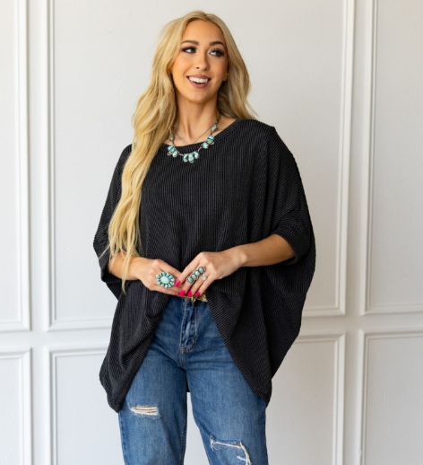 The Willow Poncho Top - Black