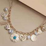 Turquoise & Coins Charm Necklace