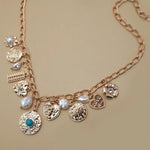 Turquoise & Coins Charm Necklace
